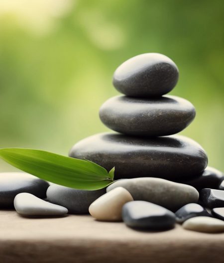 A soothing and calming image for a massage therapy website with stones
